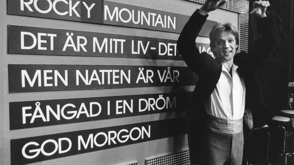 Foto: Victor Lenson Brott/Scanpix Björn Skifs efter vinsten med bidraget "Fångad i en dröm" i Melodifestivalen 1981.
