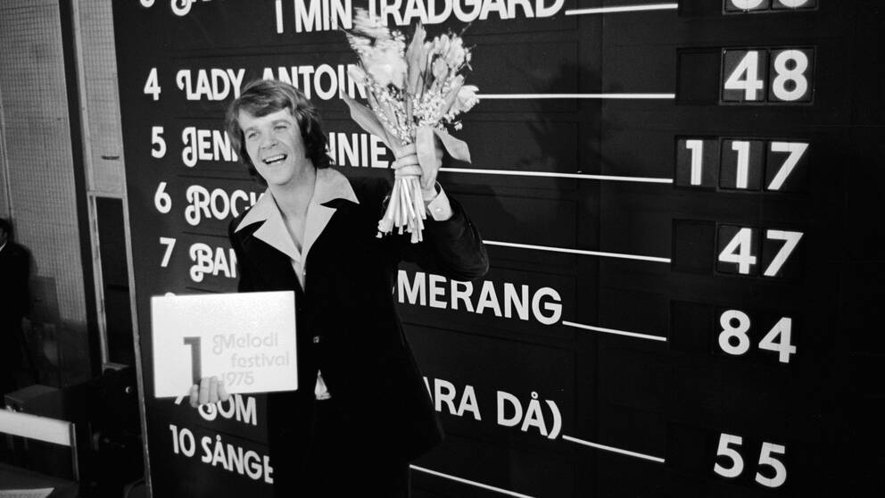 Foto: Kenneth Thorén/SVT Bild Med 117 poäng segrade Lars Berghagen i Melodifestivalen 1975 med melodin "Jennie Jennie".