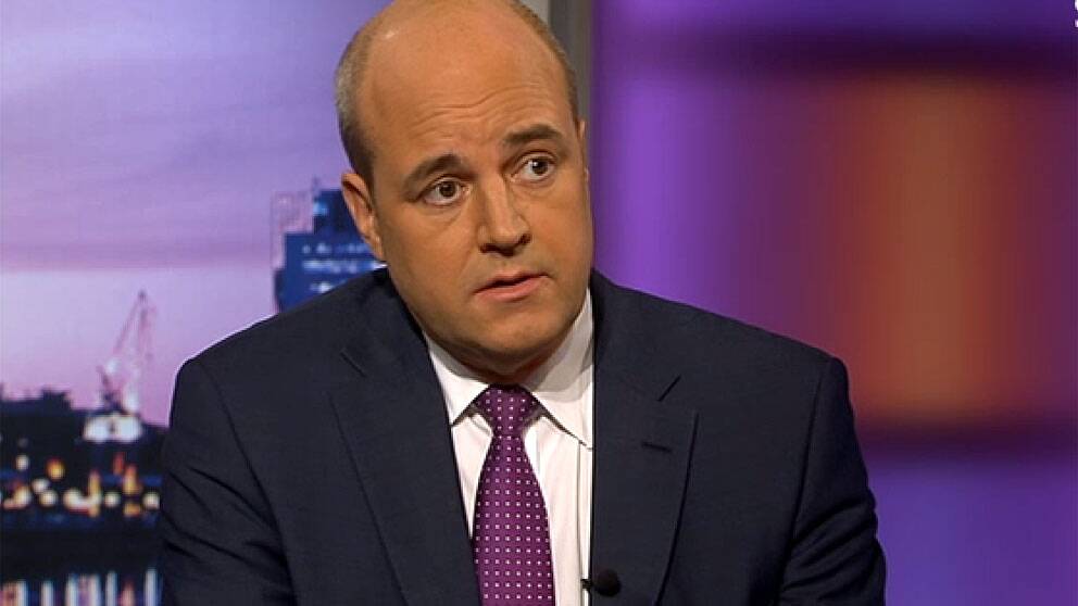 Foto: SVT Fredrik Reinfeldt i Agenda. Foto: SVT