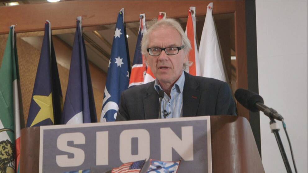 Foto: SVT Lars Vilks talade på antimuslimska konferensen Sion i New York
