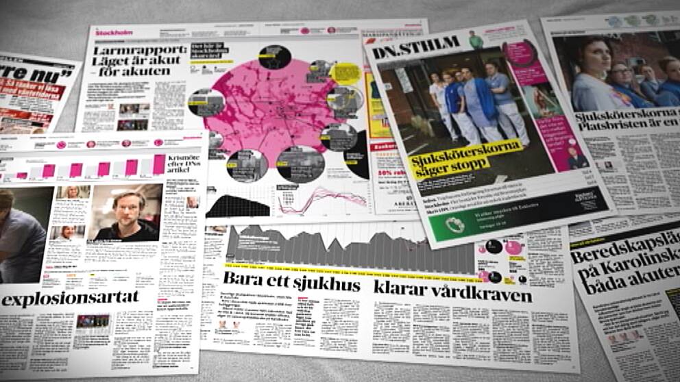 Foto: SVT Sjukvårdskrisen har vållat många rubriker i början av 2013. Inslag från Aktuellt 14 februari.