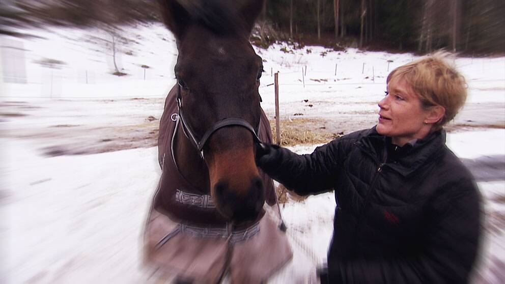 Foto: SVT Kim Bohman och hästen Spartakus.