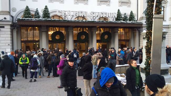 Many people outside the Central Station in Stockholm