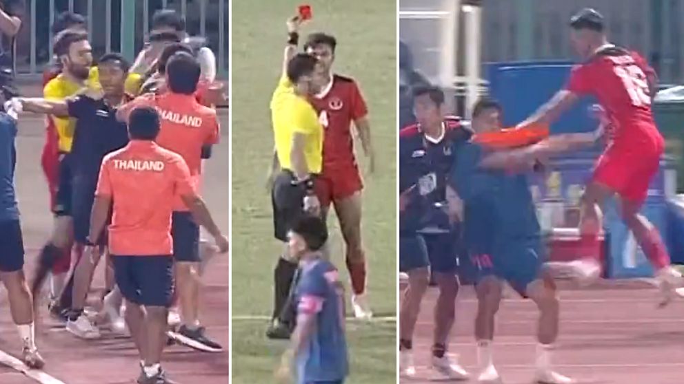 Fotboll Sex röda kort i finalen av Sydostasiastiska spelen i fotboll mellan Thailand och