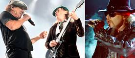 Axl Rose (till höger) tar tillfälligt över Brian Johnsons (till vänster) roll som sångare i AC/DC.