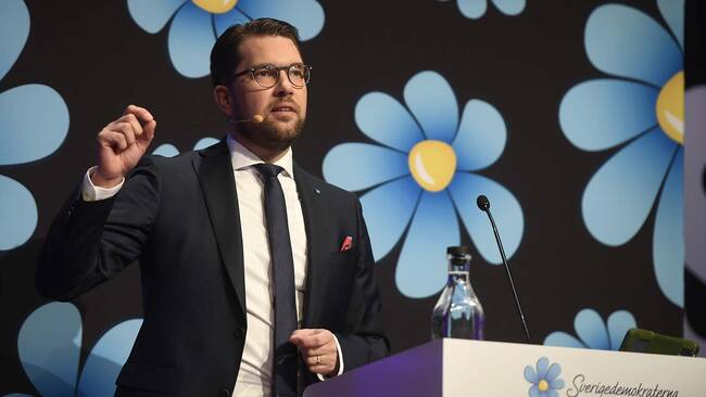 Partiledaren Jimmie Åkesson talar under partiets landsdagar 2017.