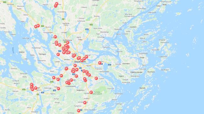 Interaktiv karta: Alla skjutningar i Stockholms län 2018 | SVT Nyheter