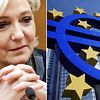 Nationella Frontens ledare Marine Le Pen och den europeiska centralbanken i Frankfurt.