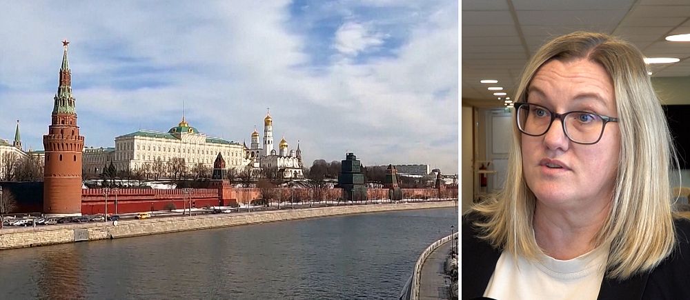 Bildmontage: Ryssland och kvinna som intervjuas