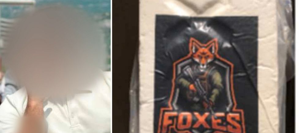 Tvådelad bild. Vänster: person med suddat ansikte. Höger: märke med räv och texten ”Foxes”.