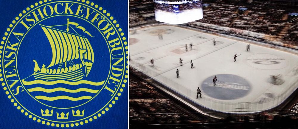 Svenska Ishockeyförbundets logga och Tegera arena i Leksand