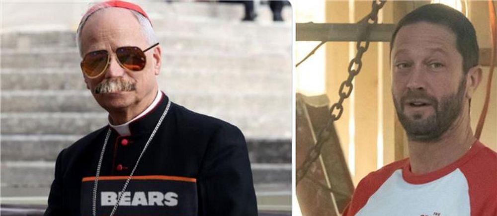 Delad bild. Till vänster: person i religiös dräkt med texten ”BEARS”. Till höger: person i T-shirt med texten ”BEEF”.
