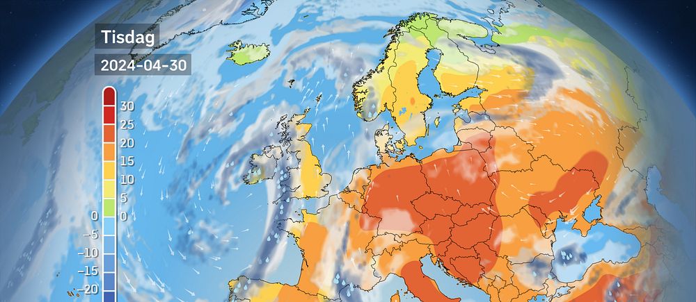 Väderkarta som visar väder i Europa – prognos för de kommande dagar
