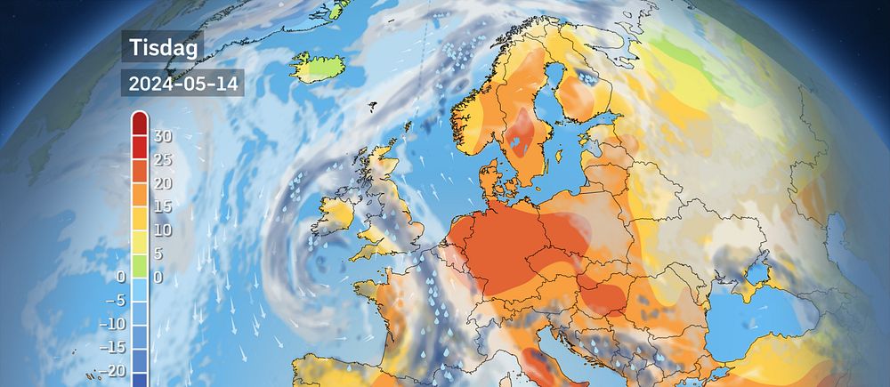 Väderkarta som visar väder i Europa – prognos för de kommande dagarna
