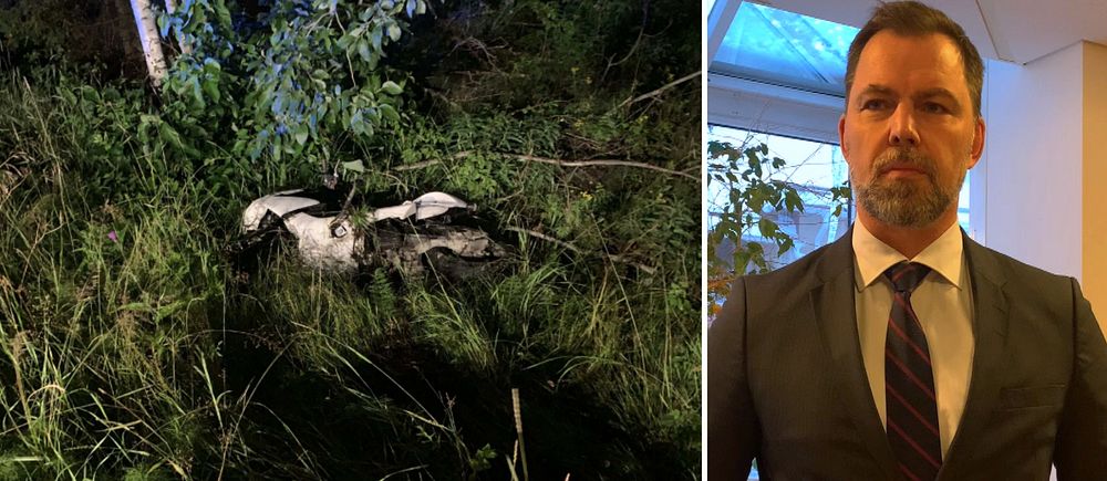 Bild på en moped i diket vid Ytterfälle i Härnösand.