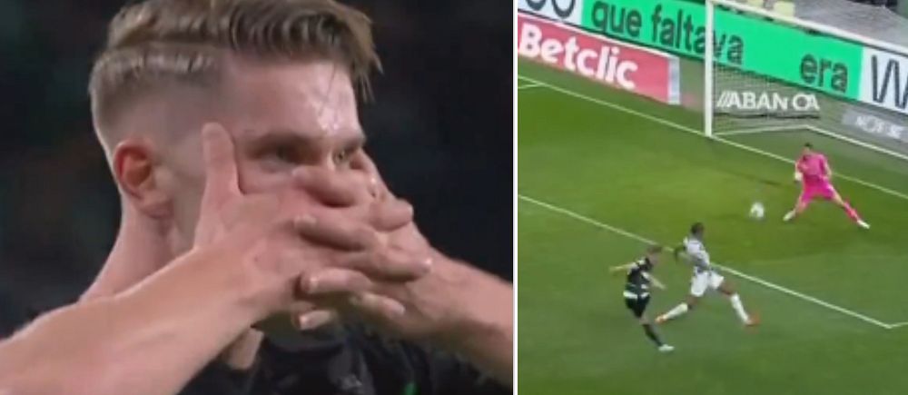 Tvådelad bild. Vänster: En fotbollsspelare gör en gest. Höger: Anfallare skjuter mot målvakt.