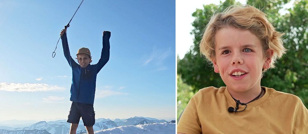 Walter firar på Kebnekaises topp och sitter utomhus i gul tröja
