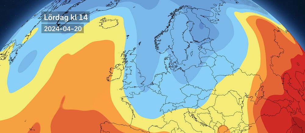 Väderkarta som visar temperaturen i Europa de kommande dagar.