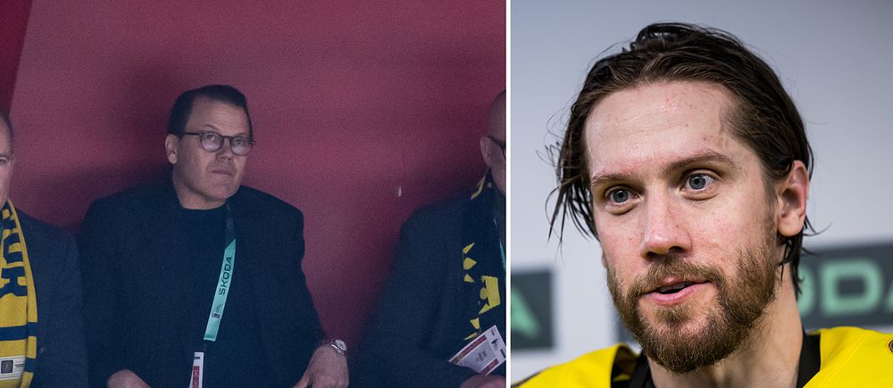 Delad bild. Till vänster: personer på läktare med matchhalsdukar. Till höger: fotbollsspelare.