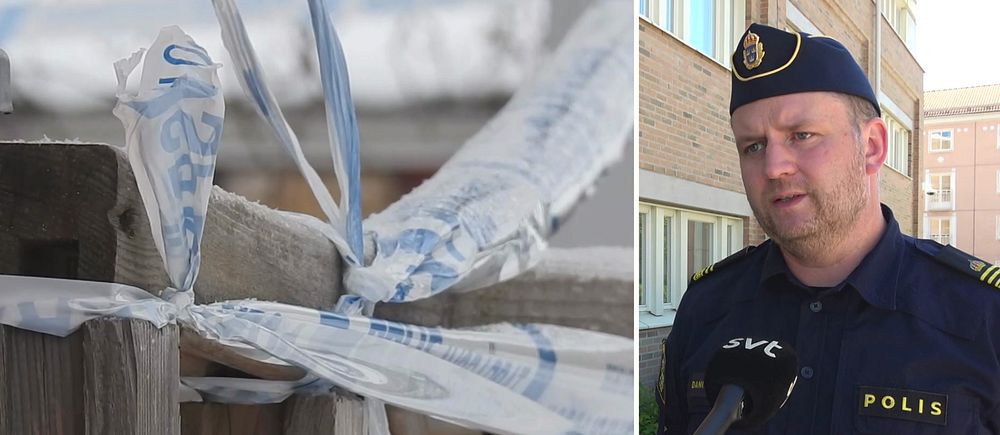 Polisavspärrning i Vagnhärad och polisen Daniel Eriksson.