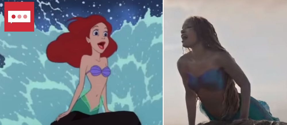 Tecknade Ariel till vänster, otecknade Ariel till höger