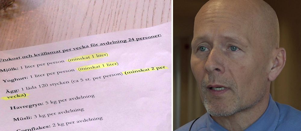 Delad bild. Till vänster: ett dokument med markerad text. Till höger: en person i skjorta.