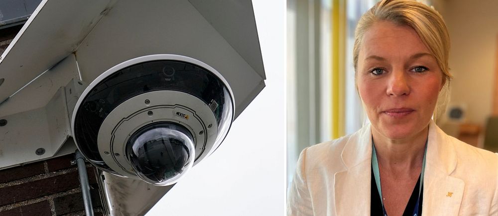 Övervakningskamera och bild på kommunstyrelsens ordförande Sophia Jarl (M).