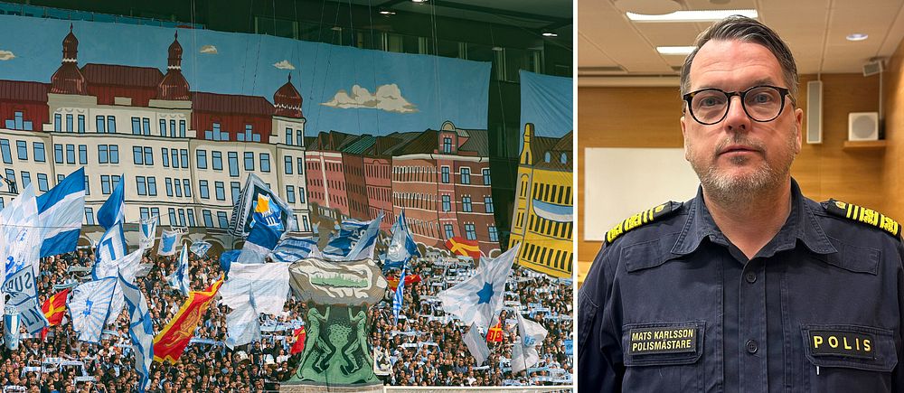 Malmö FF supportrar och Mats Karlsson från Polisen i Malmö