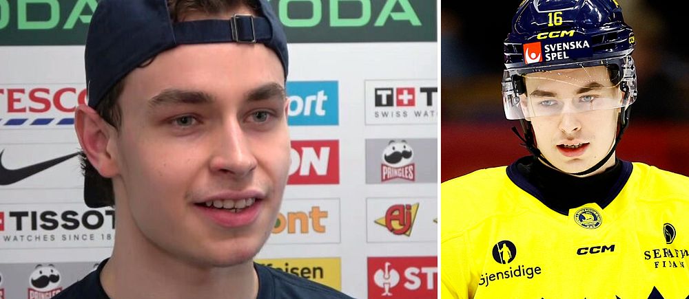 Felix Unger Sörum intervjuas av SVT efter att ha blivit uttagen i Tre Kronors VM-trupp.