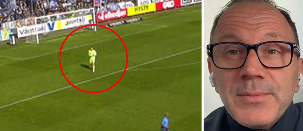 Tvådelad bild: till vänster, fotbollsmatch med cirkel runt en spelare.