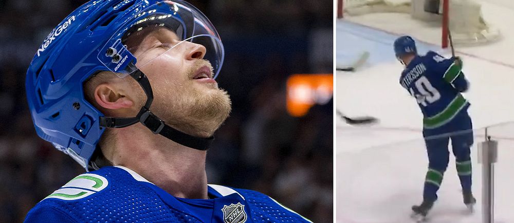 Svenske hockeystjärnan Elias Petterson är besviken efter en missad målchans