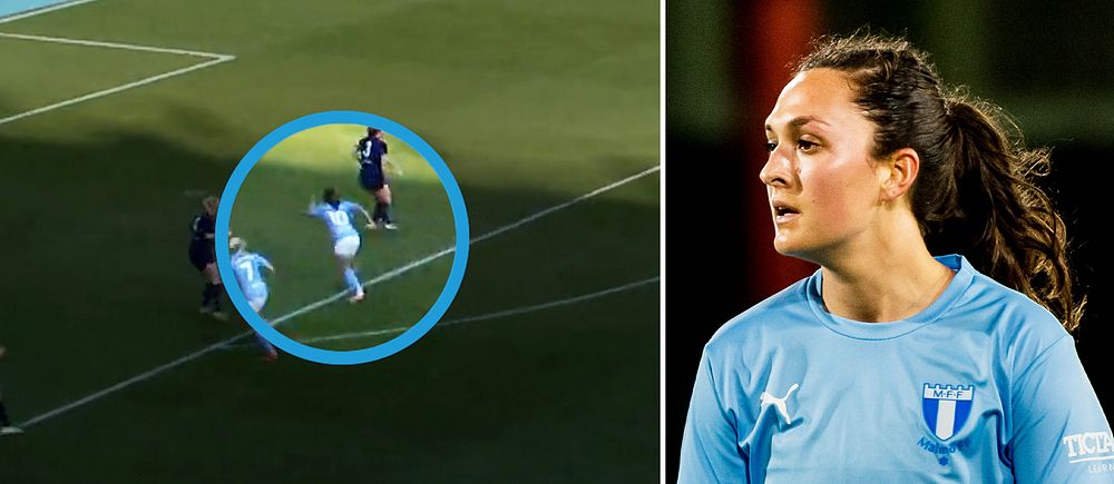 Delad bild. Vänster: Fotbollsspelare markerad i spel. Höger: Spelare i Malmö FF-tröja.
