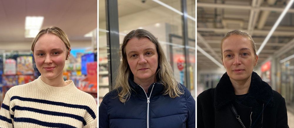 En splitbild på tre kvinnor i ett köpcentrum.