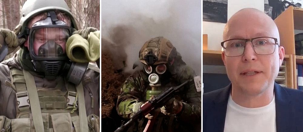 Ukrainska soldater i gasmasker