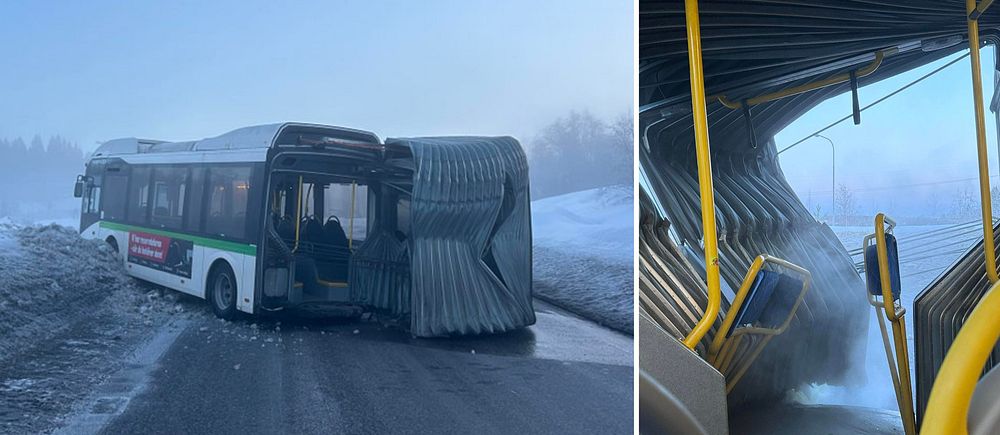 En dragspelsbuss vek sig på mitten i Sundsvall vid en olycka vid Gärde