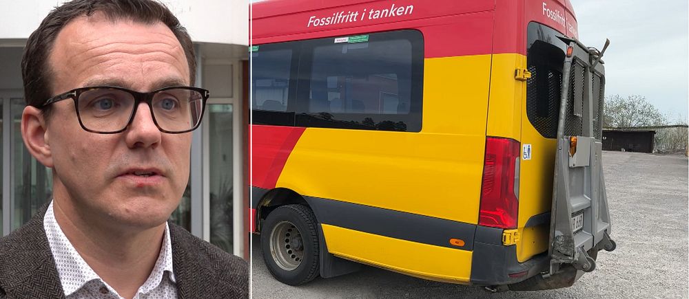 Mattias Ask, trafikdirektör Kalmar län och en färdtjänstbuss