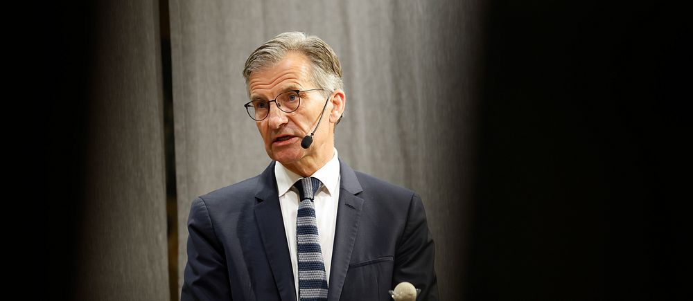 Riksbankschef Erik Thedéen när Riksbanken håller pressträff på onsdagen i samband med beskedet om att styrräntan sänks med 0,25 till 3,75 procent.