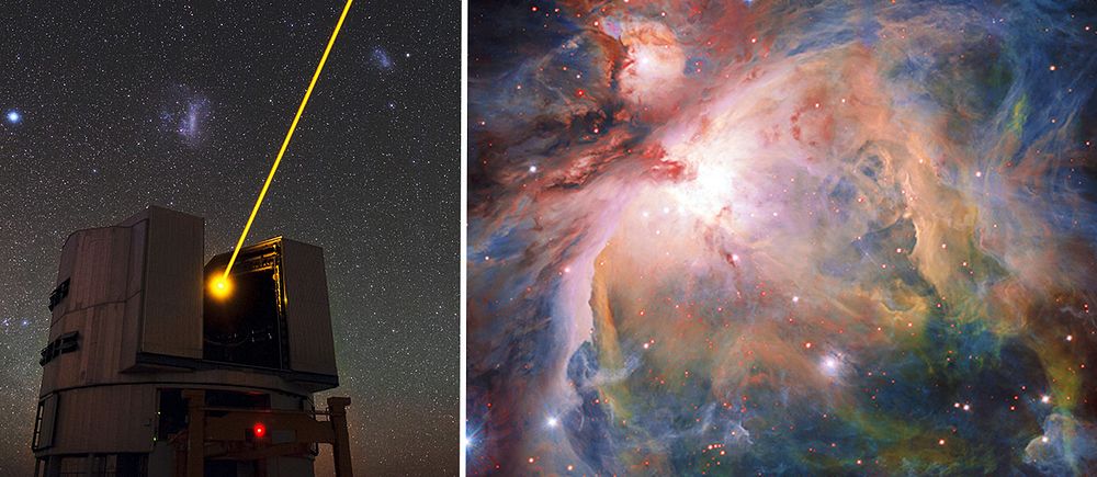 Teleskop med laserstråle och Orionnebulosan