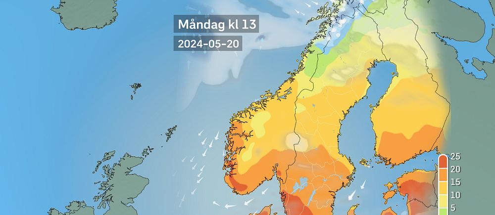 Väderkarta som visar väder i Sverige – prognos för i dag och kommande dagar