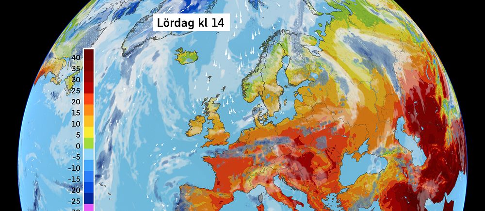 Väderkarta som visar väder i Europa – prognos för de kommande dagarna