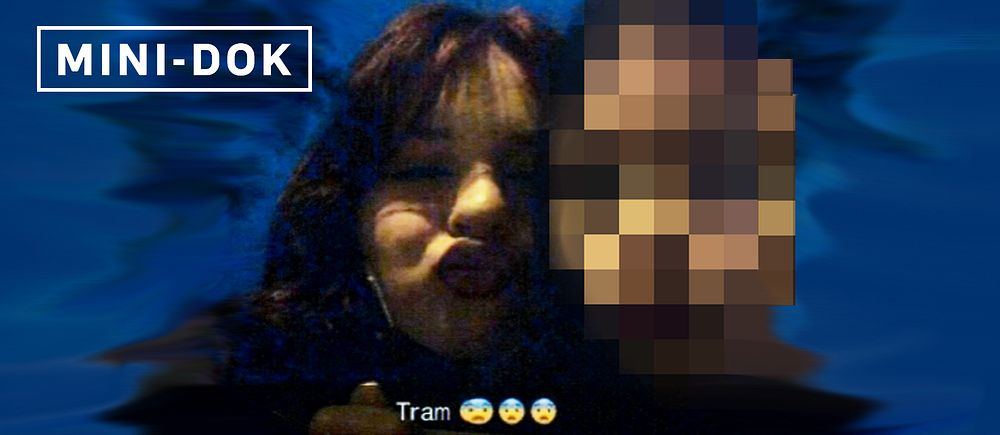 Molly från Falun och en vän till henne (pixlad) håller upp en tabletter med tramadol. Texten ”Tram” är synlig under bilden.