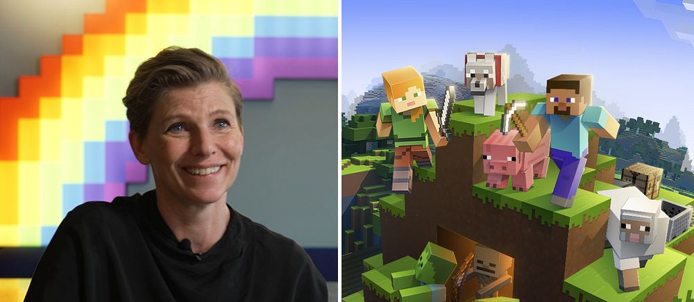 Mojang studios chef Åsa Bredin och en pressbild från Minecraft