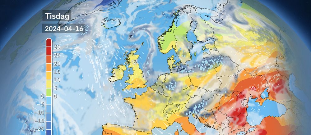 Väderkarta som visar väder i Europa – prognos för kommande dagar.