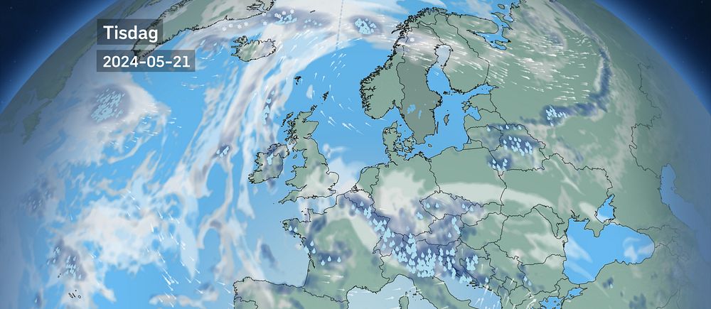 Väderkarta som visar väder i Europa– prognos för i dag och kommande dagar