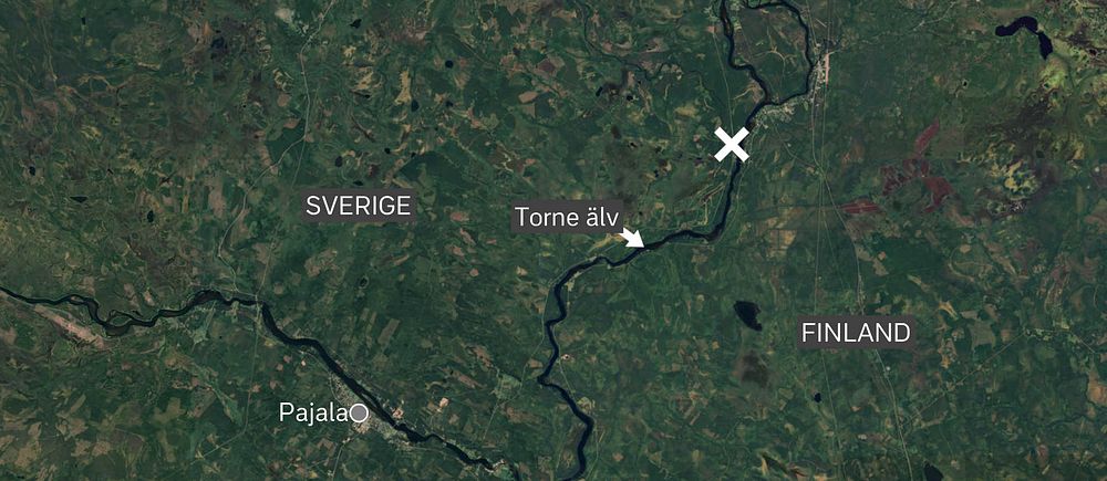 satellitbild över Pajala och finska gränsen