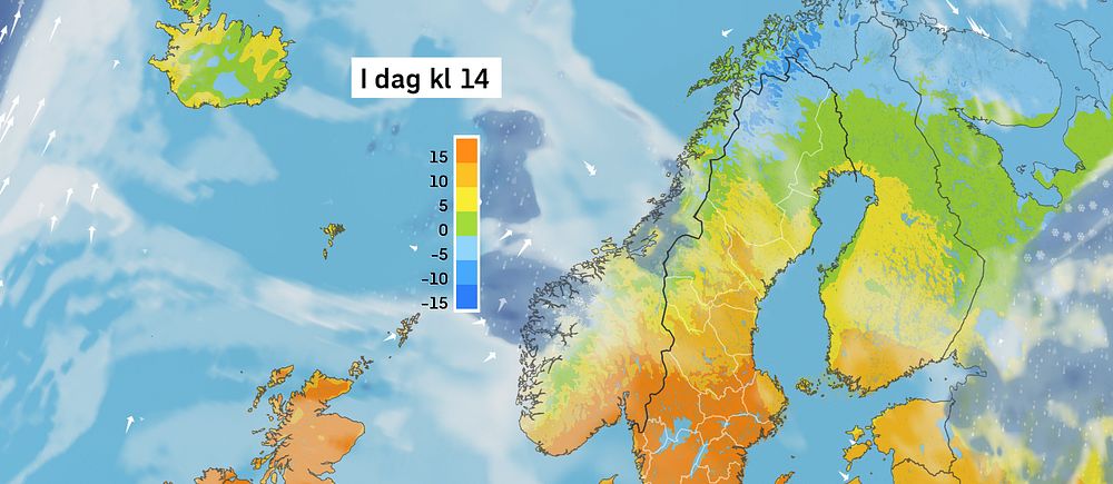 Väderkarta som visar väder i Sverige – prognos för i dag och kommande dagar.