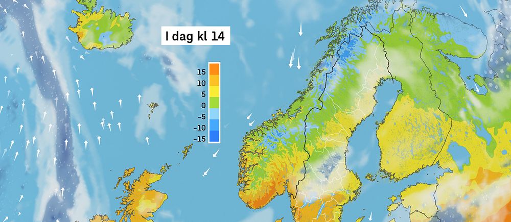 Väderkarta som visar väder i Sverige – prognos för i dag och kommande dagar.