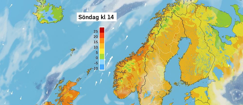 Väderkarta som visar väder i Sverige – prognos för i dag och kommande dagar.