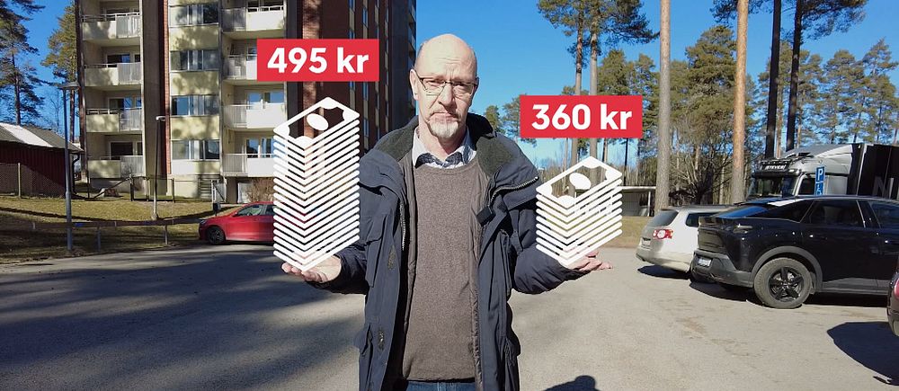Reporter med grafik som visar hyreshöjning på olika orter.