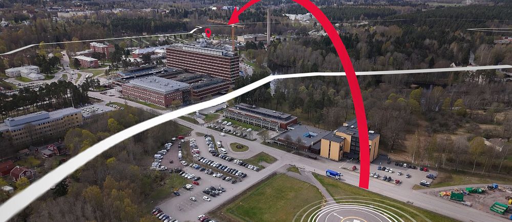 Grafik över flytten av helikopterplattan på Gävle sjukhus.
